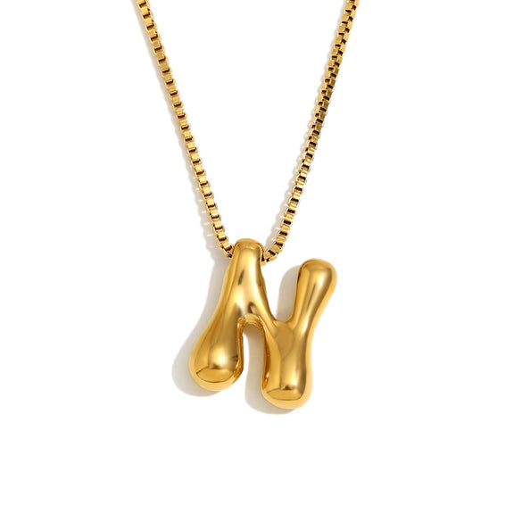 Simple Niche Personality Hip Hop Explosions Stainless Steel 18K Gold Plated Bubble Letter Necklace For Women