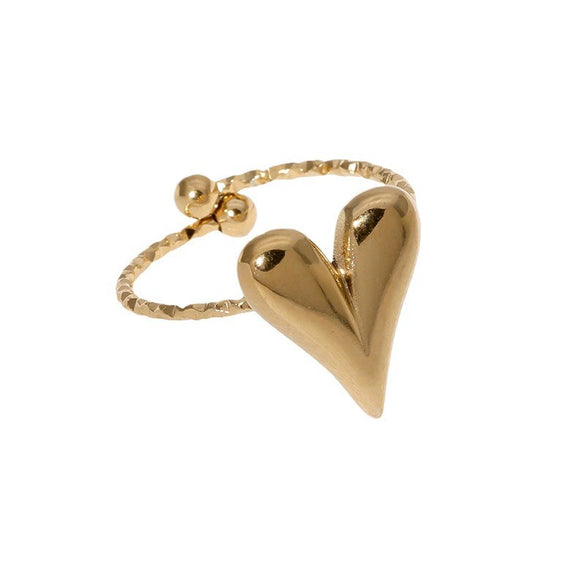 Simple Nonfading Loveshaped Open Ring French Retro Style Highgrade Goldplated Stainless Steel