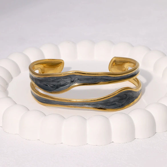 Simple Oil Dropping Irregular Goldplated Stainless Steel Geometric Open Bracelet For Women