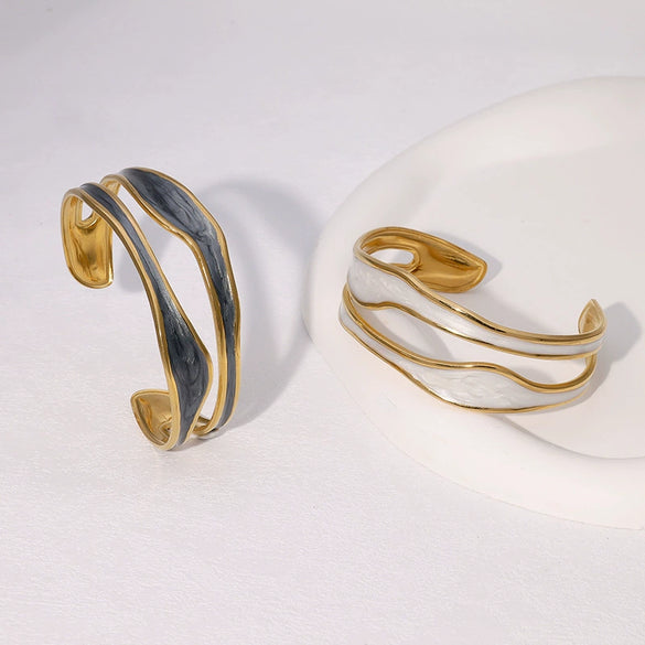 Simple Oil Dropping Irregular Goldplated Stainless Steel Geometric Open Bracelet For Women