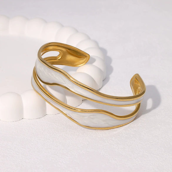 Simple Oil Dropping Irregular Goldplated Stainless Steel Geometric Open Bracelet For Women