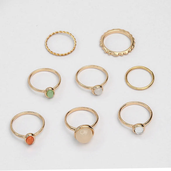 Simple Opal Champagne Color Alloy Diamond Ring Set Of 8
