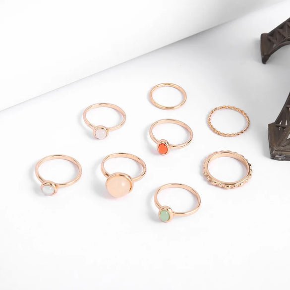 Simple Opal Champagne Color Alloy Diamond Ring Set Of 8