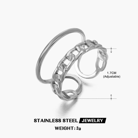 Simple Open Adjustable Ladies Stainless Steel Ring With Geometric Pattern 18K Gold Plated