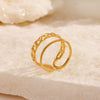 Simple Open Adjustable Ladies Stainless Steel Ring With Geometric Pattern 18K Gold Plated