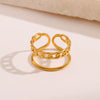 Simple Open Adjustable Ladies Stainless Steel Ring With Geometric Pattern 18K Gold Plated