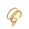 Simple Open Adjustable Ladies Stainless Steel Ring With Geometric Pattern 18K Gold Plated