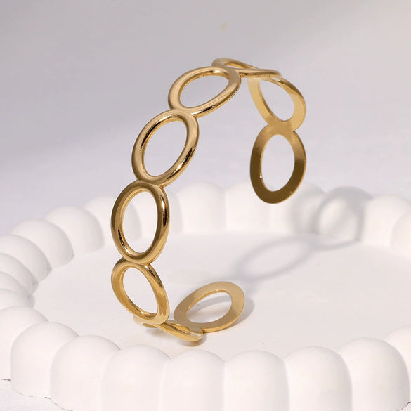 Simple Open Chain Bracelet In Stainless Steel With Geometric Style And Gold Plated Electroplating