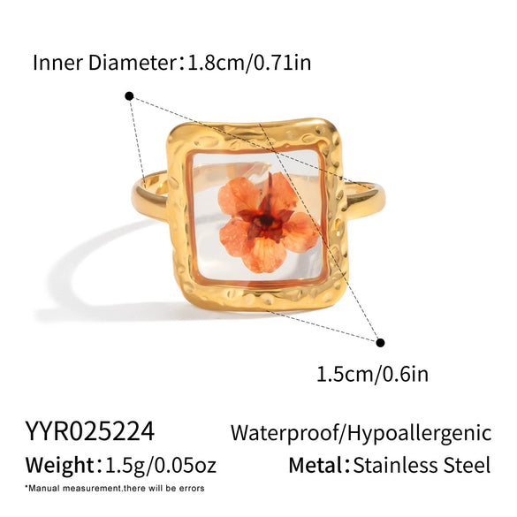 Simple Open Ring For Girls In Casual Style With Everlasting Flower Design Made Of Titanium Steel And Electroplated