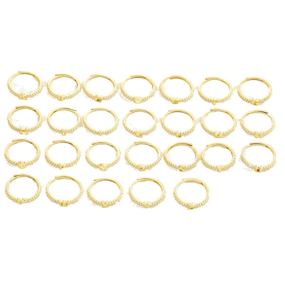 Simple Opening Adjustable Brass Plated Letter Ring Copper Inlaid With Zircon Letter Shaped