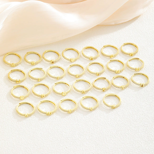 Simple Opening Adjustable Brass Plated Letter Ring Copper Inlaid With Zircon Letter Shaped