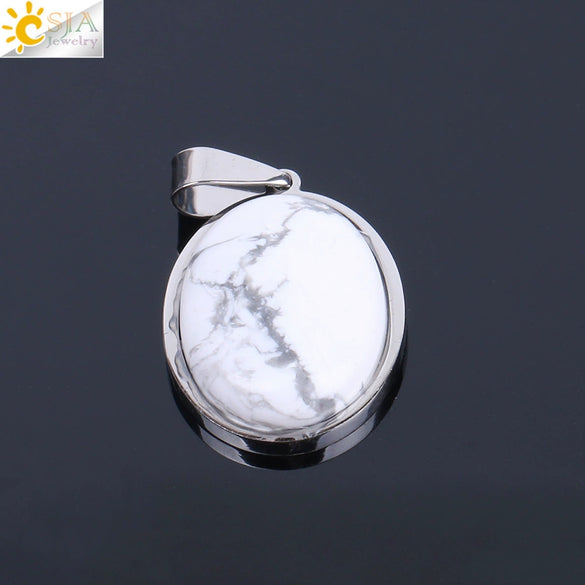 Simple Oval Convex Natural Crystal Pendant Necklace With Ball Chain Unisex Minimalist Jewelry