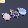 Simple Oval Convex Natural Crystal Pendant Necklace With Ball Chain Unisex Minimalist Jewelry
