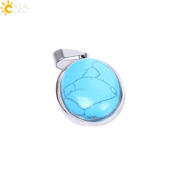Simple Oval Convex Natural Crystal Pendant Necklace With Ball Chain Unisex Minimalist Jewelry