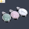 Simple Oval Convex Natural Crystal Pendant Necklace With Ball Chain Unisex Minimalist Jewelry