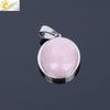 Simple Oval Convex Natural Crystal Pendant Necklace With Ball Chain Unisex Minimalist Jewelry