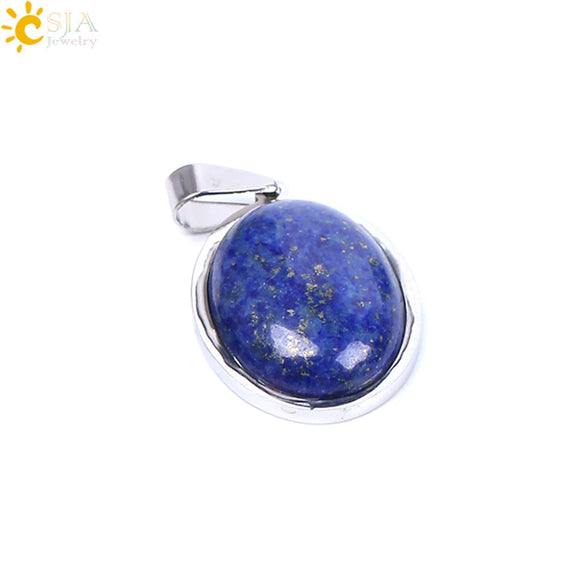 Simple Oval Convex Natural Crystal Pendant Necklace With Ball Chain Unisex Minimalist Jewelry