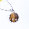 Simple Oval Convex Natural Crystal Pendant Necklace With Ball Chain Unisex Minimalist Jewelry