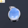 Simple Oval Convex Natural Crystal Pendant Necklace With Ball Chain Unisex Minimalist Jewelry