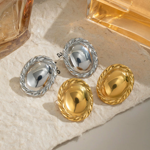 Simple Oval Lace Geometric Stainless Steel Electroplated Women's Earrings