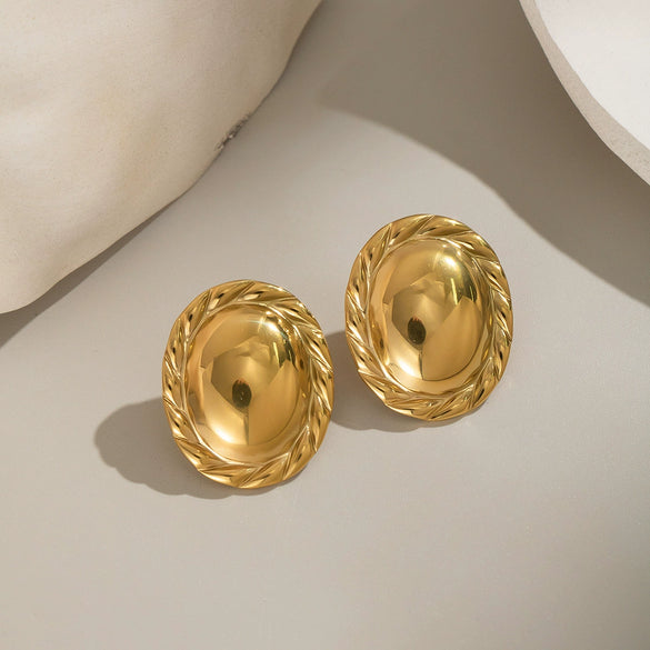 Simple Oval Lace Geometric Stainless Steel Electroplated Women's Earrings