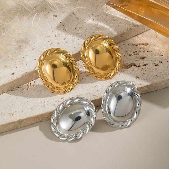 Simple Oval Lace Geometric Stainless Steel Electroplated Women's Earrings