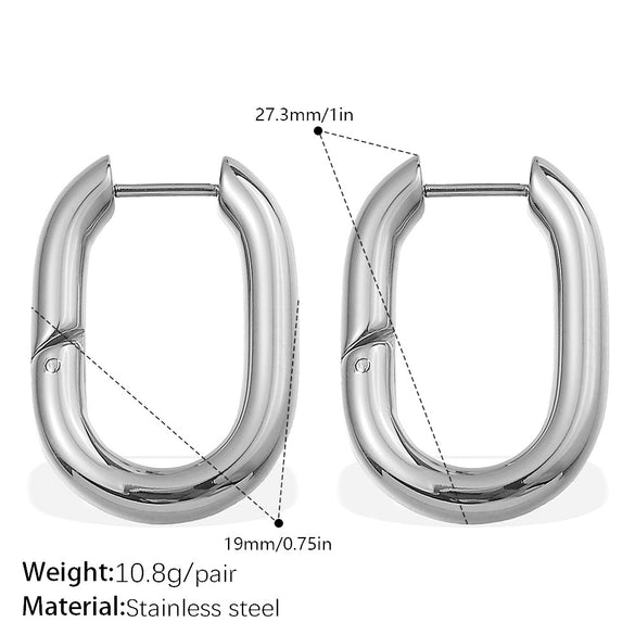 Simple Oval 316L Stainless Steel Hoop Earrings For Women With Electroplating
