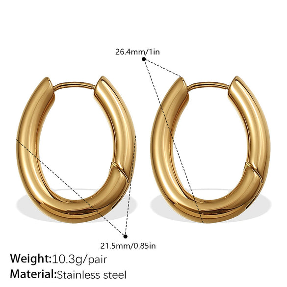 Simple Oval 316L Stainless Steel Hoop Earrings For Women With Electroplating