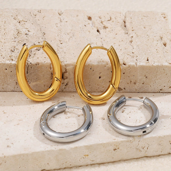 Simple Oval 316L Stainless Steel Hoop Earrings For Women With Electroplating