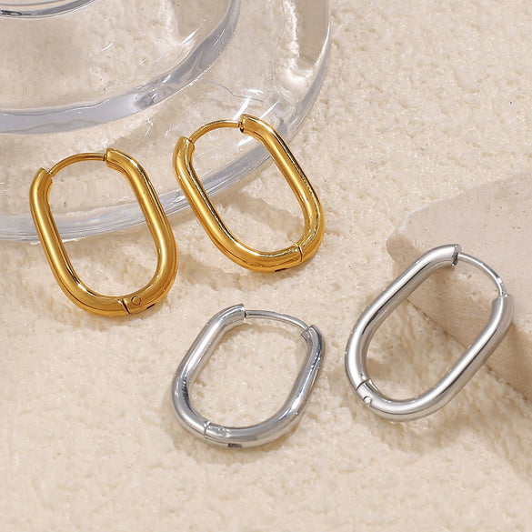 Simple Oval 316L Stainless Steel Hoop Earrings For Women With Electroplating