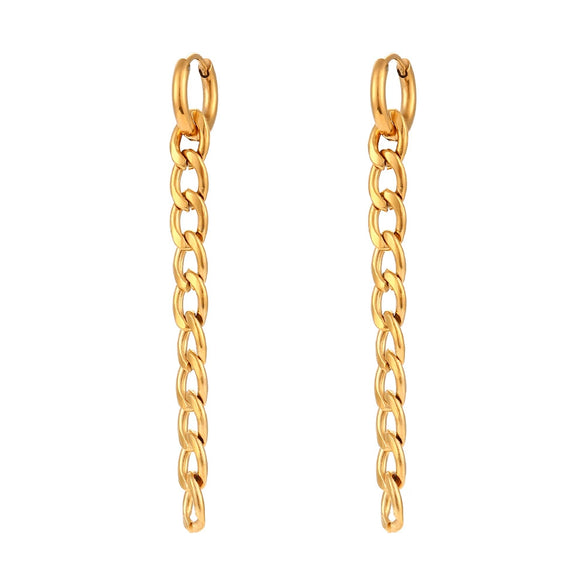 Simple Personality Fashion Ear Chain And Ear Ring Jewelry In Stainless Steel With Geometric Styling And Electroplating Long Figaro Chain Earrings