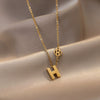 Simple Personality Female Titanium Steel Necklace With Letters Numbers Text Pendant 18K Gold Plated Clavicle Chain