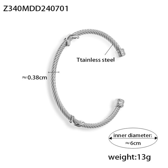 Simple Personality Twist Steel Wire Opening Adjustable All Match Bracelet In Stainless Steel With Electroplating