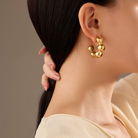 Simple Personalized Cshaped Titanium Steel And Stainless Steel Earrings With Geometric Pattern And Electroplating Treatment