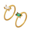 Simple Plain Square Finger Ring Inlaid With White And Green Zircon Fadeless Niche Design Titanium Steel Electroplating For Women