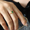 Simple Plain Square Finger Ring Inlaid With White And Green Zircon Fadeless Niche Design Titanium Steel Electroplating For Women
