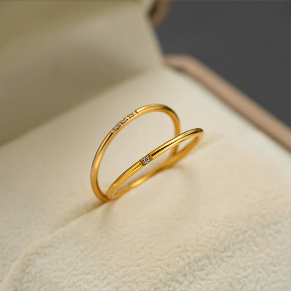 Simple Plain Zircon Ring For Women In Titanium Steel With Geometric Shape And Electroplating Design