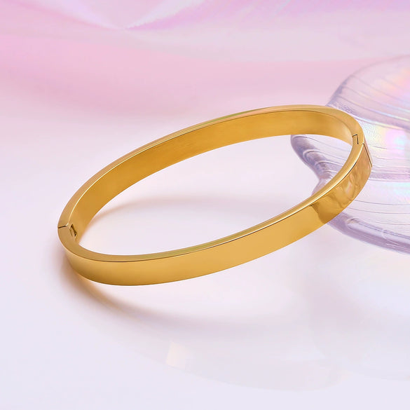 Simple Polished Stainless Steel Three Tone Bracelet Smooth Minimalist Bangle For Couples