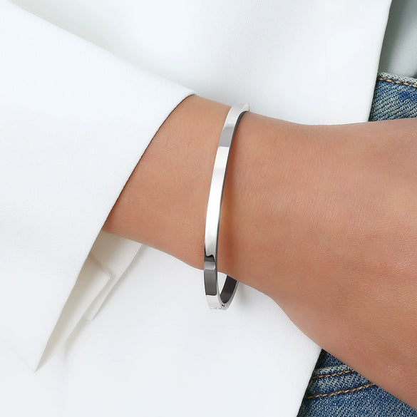 Simple Polished Stainless Steel Three Tone Bracelet Smooth Minimalist Bangle For Couples