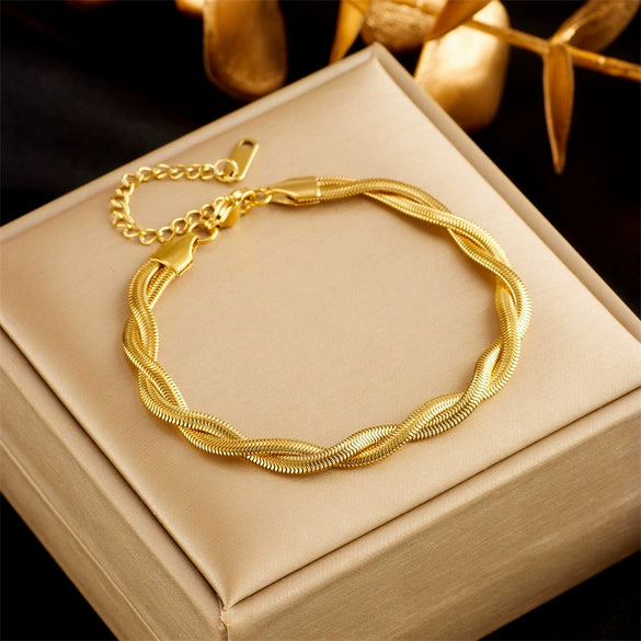 Simple Punk Hip Hop Unisex Metal Titanium Steel Ring Twist Chain Bracelet With Geometric Pattern Electroplated