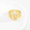 Simple Retro Adjustable Open Ring Copper With Zirconia 26 English Letters Design