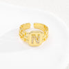 Simple Retro Adjustable Open Ring Copper With Zirconia 26 English Letters Design