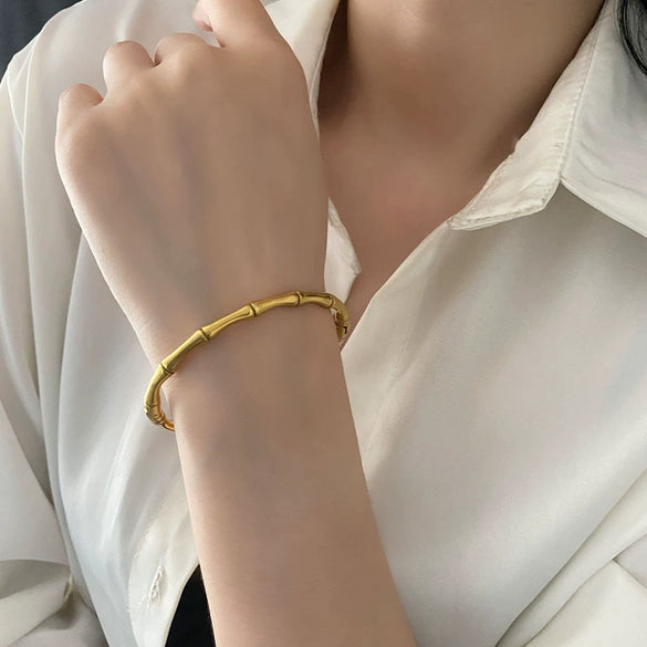 Simple Retro Bamboo Buckle Bracelet Titanium Steel Electroplated Women's