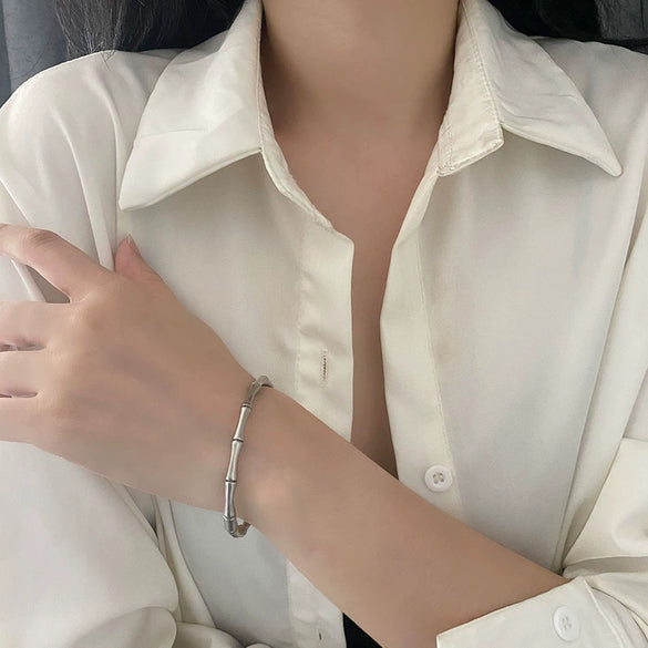 Simple Retro Bamboo Buckle Bracelet Titanium Steel Electroplated Women's