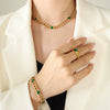 Simple Retro Choker Jewelry Set With Titanium Steel Gold Plated Cuban Chain And Inlaid White Green Zircon