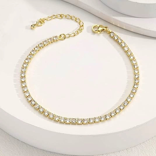 Simple Retro Copper Rhinestone Geometric Chain Anklet With Claw Set Artificial Gemstones Unisex Foot Jewelry
