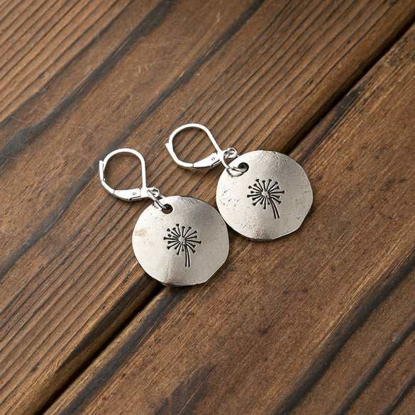 Simple Retro Dandelion Women's Alloy Earrings With Geometric Pattern And Electroplating Treatment