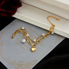 Simple Retro Design Metal Love Pearl Pendant Multilayer Chain Bracelet For Women Stainless Steel Electroplated