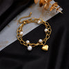 Simple Retro Design Metal Love Pearl Pendant Multilayer Chain Bracelet For Women Stainless Steel Electroplated