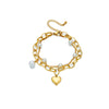 Simple Retro Design Metal Love Pearl Pendant Multilayer Chain Bracelet For Women Stainless Steel Electroplated